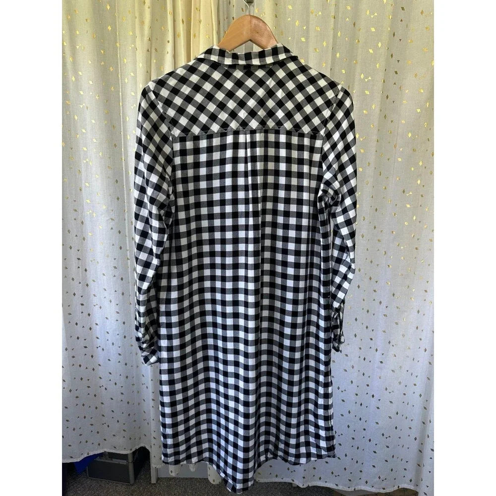 J. Jill Gingham Buffalo Plaid Checkered Tunic Rolled Sleeves Shirt Dress S Tall
